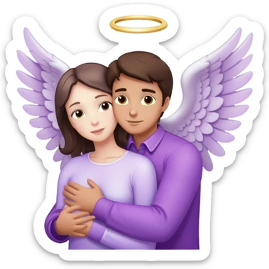 White brunette man human ray of light hugging a pastel purple woman angel sticker