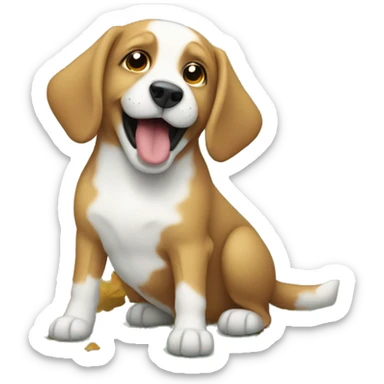 Dog playing with leaves sticker