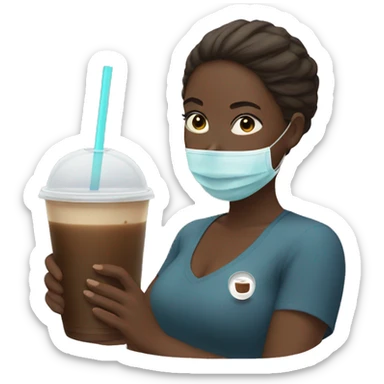 Woman with face mask with a ice coffee in hand  sticker