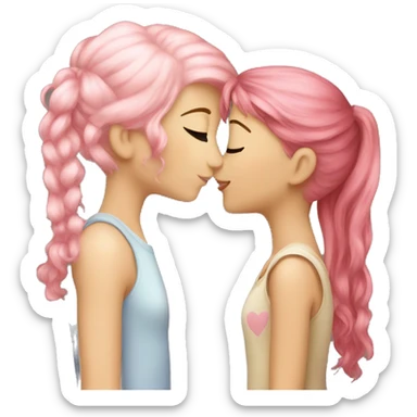 pink haired girl kissing a blonde girl sticker