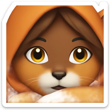 brown girl snuggling fluffy orange cat sticker