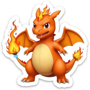 cute minimalistic charizard pokemon throwhing flames sticker