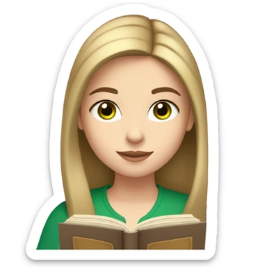 Girl with straight chin length light brown hair and pale skin tone and green eyes reading a book  sticker