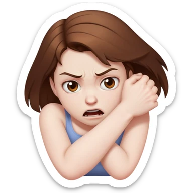 Brown haired pale girl, strangling herself looking angry sticker