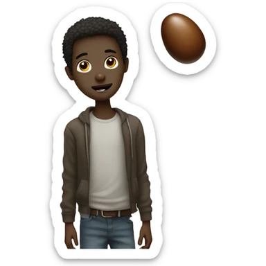 Stick figure drawing of a boy but instead of a head he has a giant bean  sticker