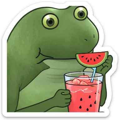 Watermelon juice with ice and a lemon piece on the cup sticker