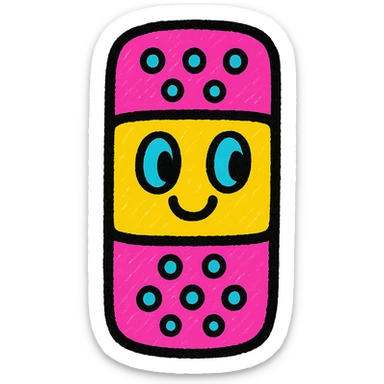 bandage with vibrant colors, cute cartoon face, pop colors style sticker