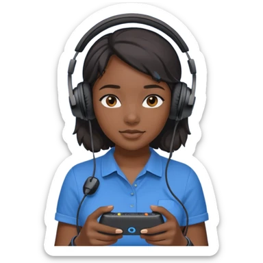 black girl streamer with blue gaming head set sticker