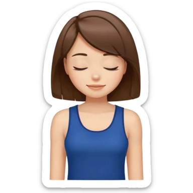 у девочка с прической боб с коричневыми волосами в темно-синей майке закрывает глаза с улыбкой sticker