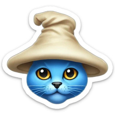 blue cat face with full black eyes and shroom hat sticker
