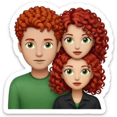 create a couple men with a red hair and browm eyes and woman with curly black hair and green eyes sticker