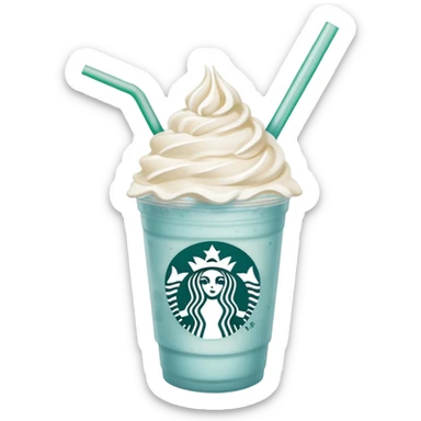  Pale Blue Starbucks Frappuccino with whipped cream and a straw sticker