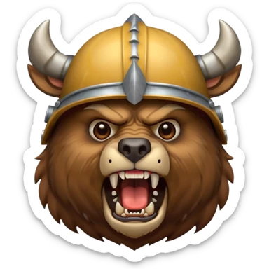 Bear wearing horned helmet growling sticker