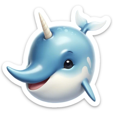 Cinematic Comical Narwhal Portrait Emoji, Head tilted dramatically with an exaggeratedly amused expression, featuring a sleek, elegantly streamlined body with a prominently spiraled ivory tusk and wide, comically expressive eyes full of playful disbelief, Simplified yet hilariously expressive features, highly detailed, glowing with a slightly sassy arctic glow, high shine, dramatic yet playful, stylized with an air of quirky marine mischief, soft glowing outline, capturing the essence of a meme-worthy narwhal that looks ready to side-eye its way into viral fame! sticker