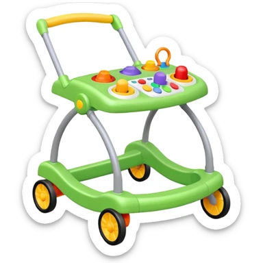 green baby walker with toys on it sticker