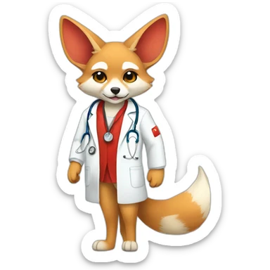 red fennec in medical coat sticker