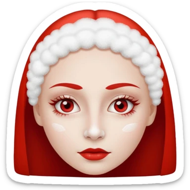 woman with white powder under her nose, wide red eyes, minimal details, iOS emoji style, no background sticker