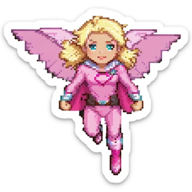 superhero girl with blonde hair and pink outfit flying sticker