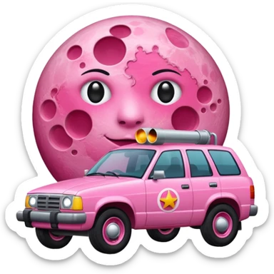a pink full moon with a pink patrol/fuel pump attached to it sticker