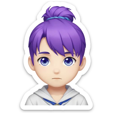 Bun boy, anime chibi, purple hair, blue/purple eyes sticker