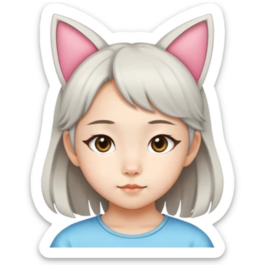 7 years old asian girl with a cat ears sticker