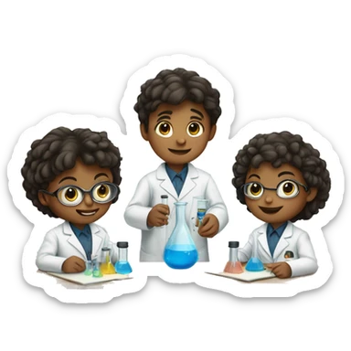 A pair of child scientists in the middle of an experiment (one girl and one boy) sticker