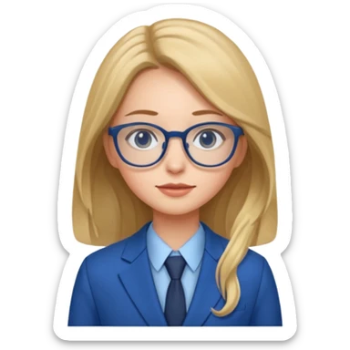 long hair girl with eyeglasses and blue suit sticker