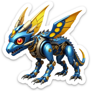  exotic futuristic warm-colored modern cyber-Fakémon-Digimon-Trico-creature sticker