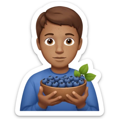 Man with brown hair and light skin with freckles, holding blueberries sticker