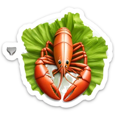 Plate of lobster on lettuce with lemon wedge sticker