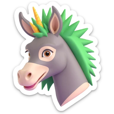 donkey with spiky green hair, curious expression sticker