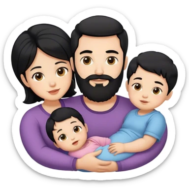 Family 4 person with black hair 1 eldest son 1 baby girl 1 father with beard 1 mother sticker