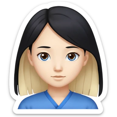 Asian girl with long black hair and brown eyes. White boy with short blonde hair and blue eyes.  sticker