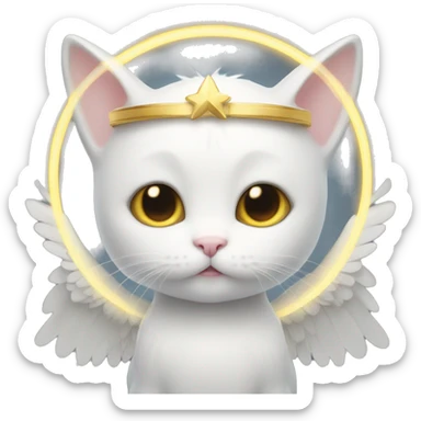 Little white cat with a halo and wings  sticker