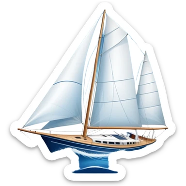 An icon featuring a sleek sailboat with billowing sails cutting through the waves. The design includes the boat's mast, a wind-filled sail, and water splashes, symbolizing the thrill and skill of sailing. Transparent background highlights the elegance and power of wind-driven sports. sticker