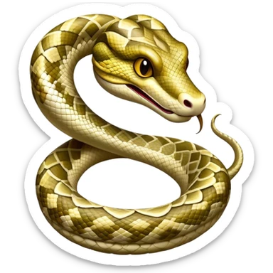 Cinematic Noble Python Portrait Emoji, Poised and regal, with a powerful, sinuous body adorned in intricate scale patterns and piercing, focused eyes, Simplified yet sharp and sophisticated features, highly detailed, glowing with a soft, earthy glow, high shine, intelligent and formidable, stylized with an air of primal elegance, focused and commanding, soft glowing outline, capturing the essence of a watchful and confident serpent that appears ready to coil out of the screen with effortless authority! sticker