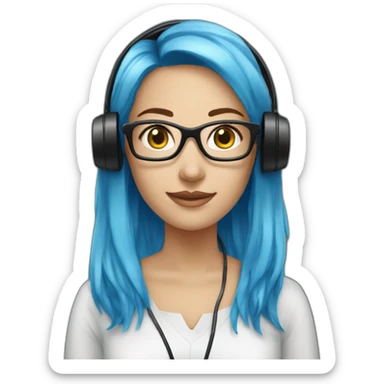 woman with blue dyed hair, telemarketing attendant, wearing black headsets sticker