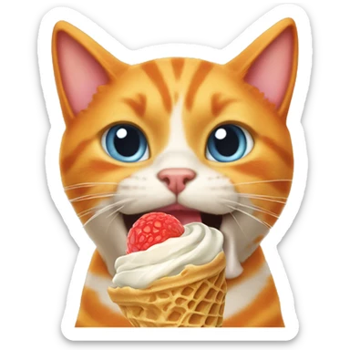 Orange cat licking ice cream on a waffle cone  sticker