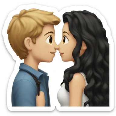 White boy with short light brown hair couple kiss white girl with long black hair sticker