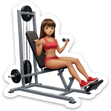 Tan girl with bangs and long brown hair on a leg press sticker