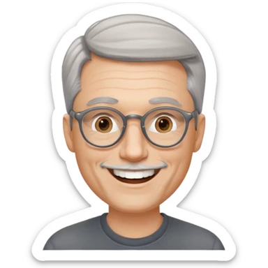 50 yr old pale white man, grey side swept hair, round glasses, big smile, white teeth, handsome sticker