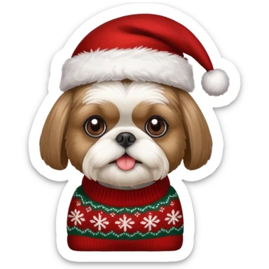 Small all OVER dark grey faced shih tzu christmas sweater hat sticker