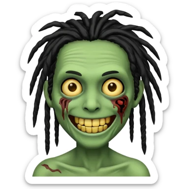 Make a image of a zombie with dreads make it like a emoticon not as scary make dreads black  sticker