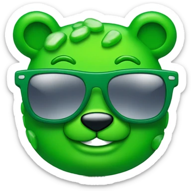 a bunch of green gummi bears with sunglasses sticker