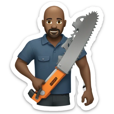 Bald black man with goatee using a chainsaw  sticker