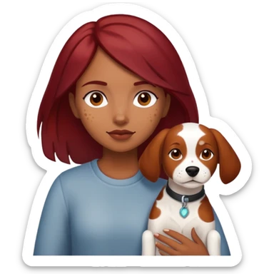 brown girl with dark red hair and her white with light brown spots  sticker