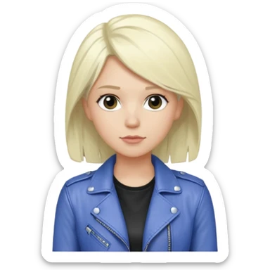 Emily Armstrong, Rock Singer (b.1986) with platinum blonde hair, periwinkle shirt sticker