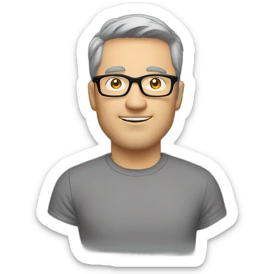 middle-age-lean-white-man, with-black-short-hair-&-glasses,-wearing-t-shirt, side view sticker