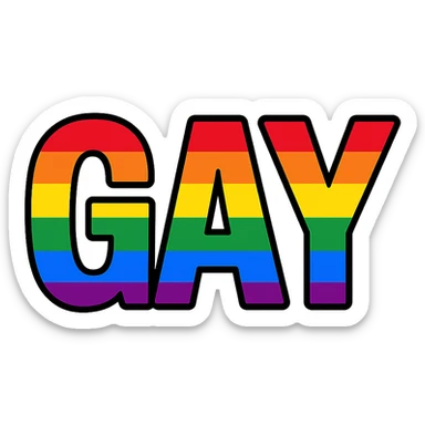 the word GAY in bold, colorful rainbow letters sticker
