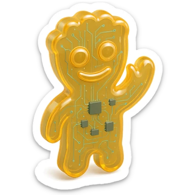 a sour patch kid candy figure waving, glossy texture, fun and friendly sticker